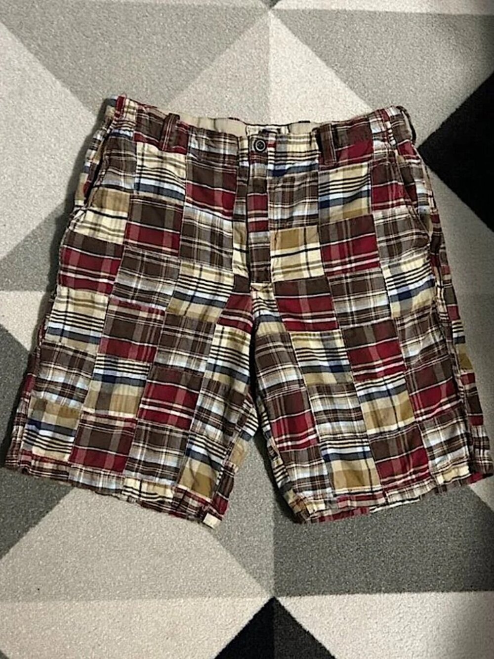 Arrow Y2K Madras Patchwork Plaid 100% Cotton Shorts Preppy Men's Size 34 X 9.5